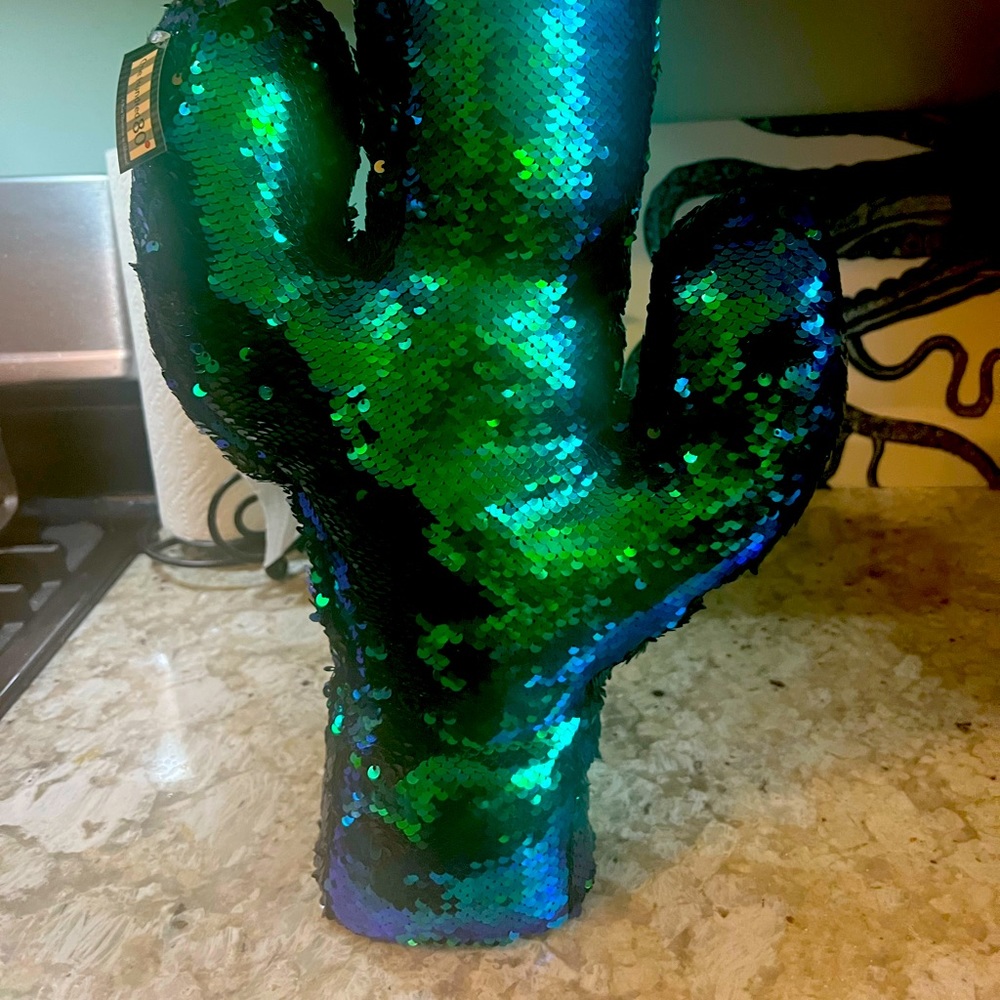 Cactus plush mermaid sequin decor.